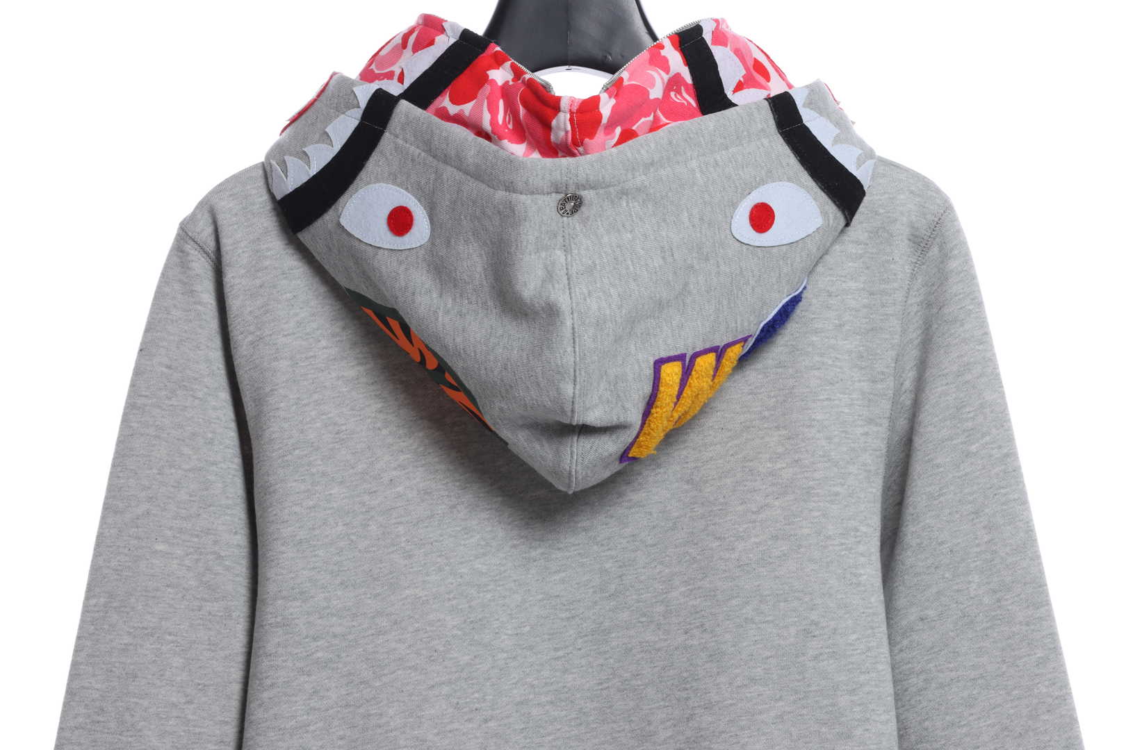 BAPE co-branded tiger head shark gray and pink double hoodie
