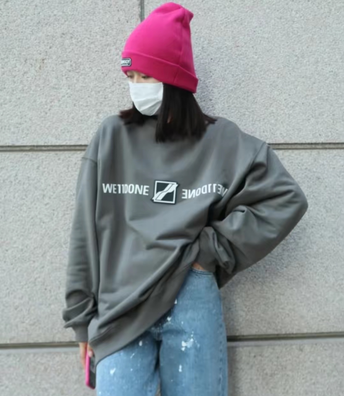 W3LL mirror image silicone letter hoodie