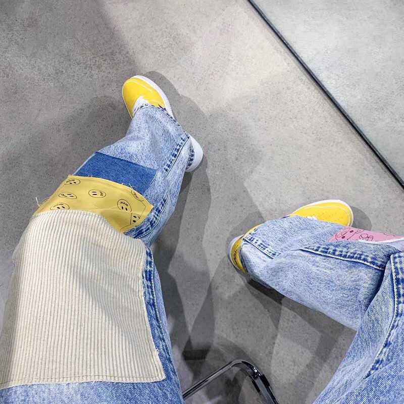 Drew Smiley Bear Patch Ripped Denim Trousers pants