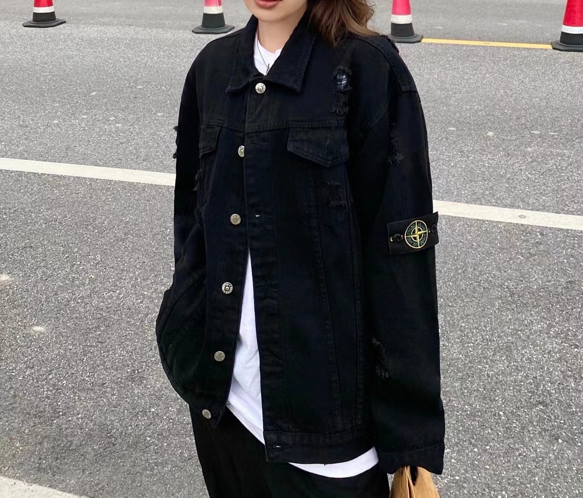 St0ne Island distressed armband denim jacket