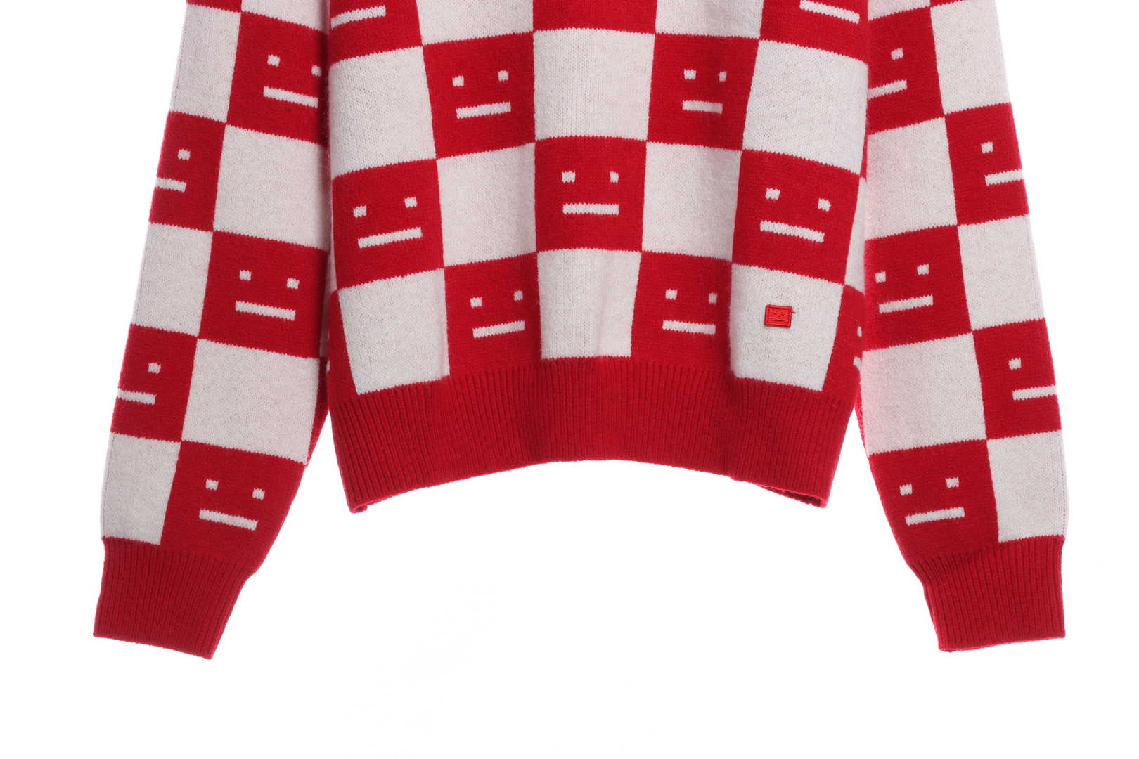 22S SACNE STUDIOS Checkerboard Square Smiley Crew Neck Sweater