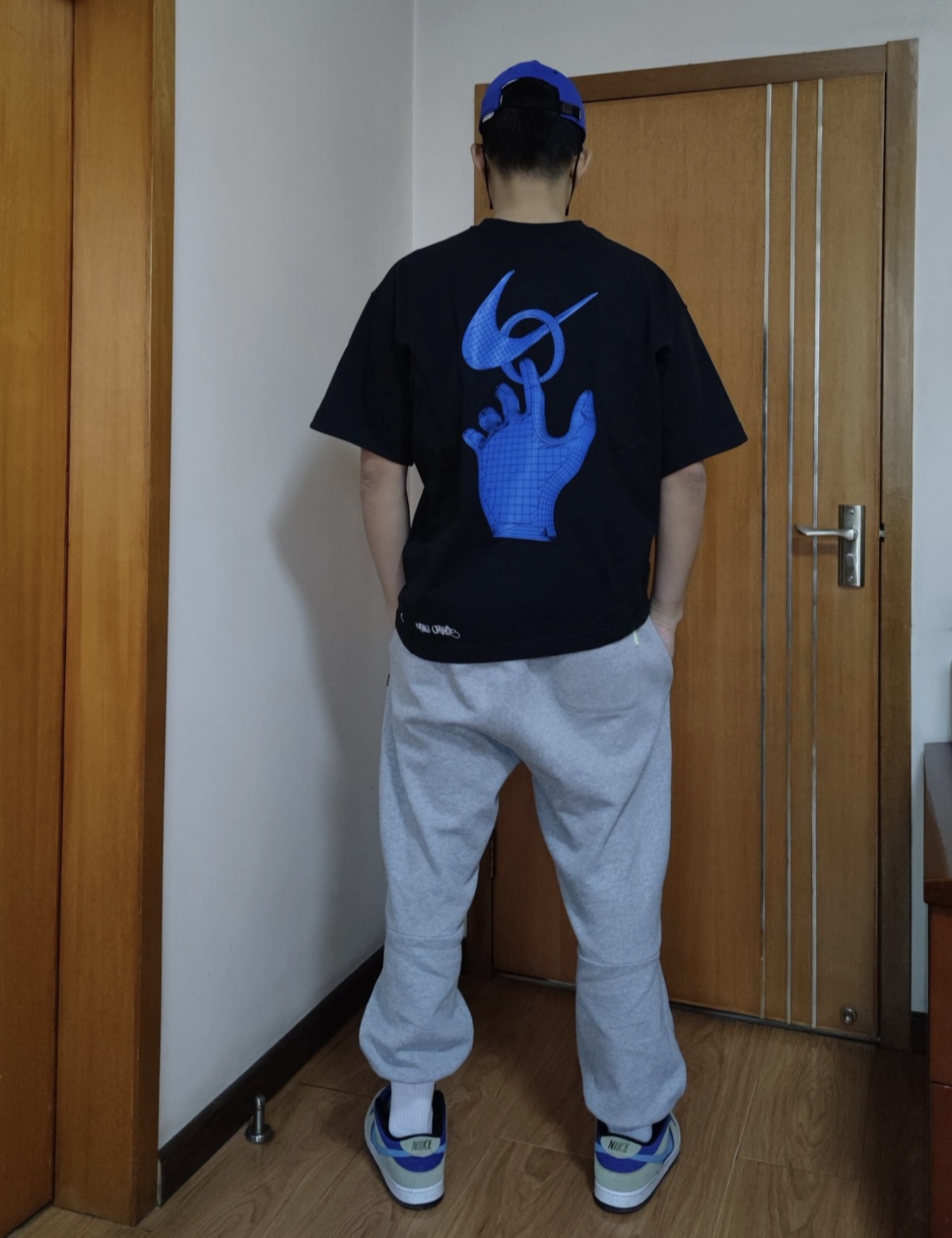 Nike co-OW asymmetrical hem letter printing short sleeves