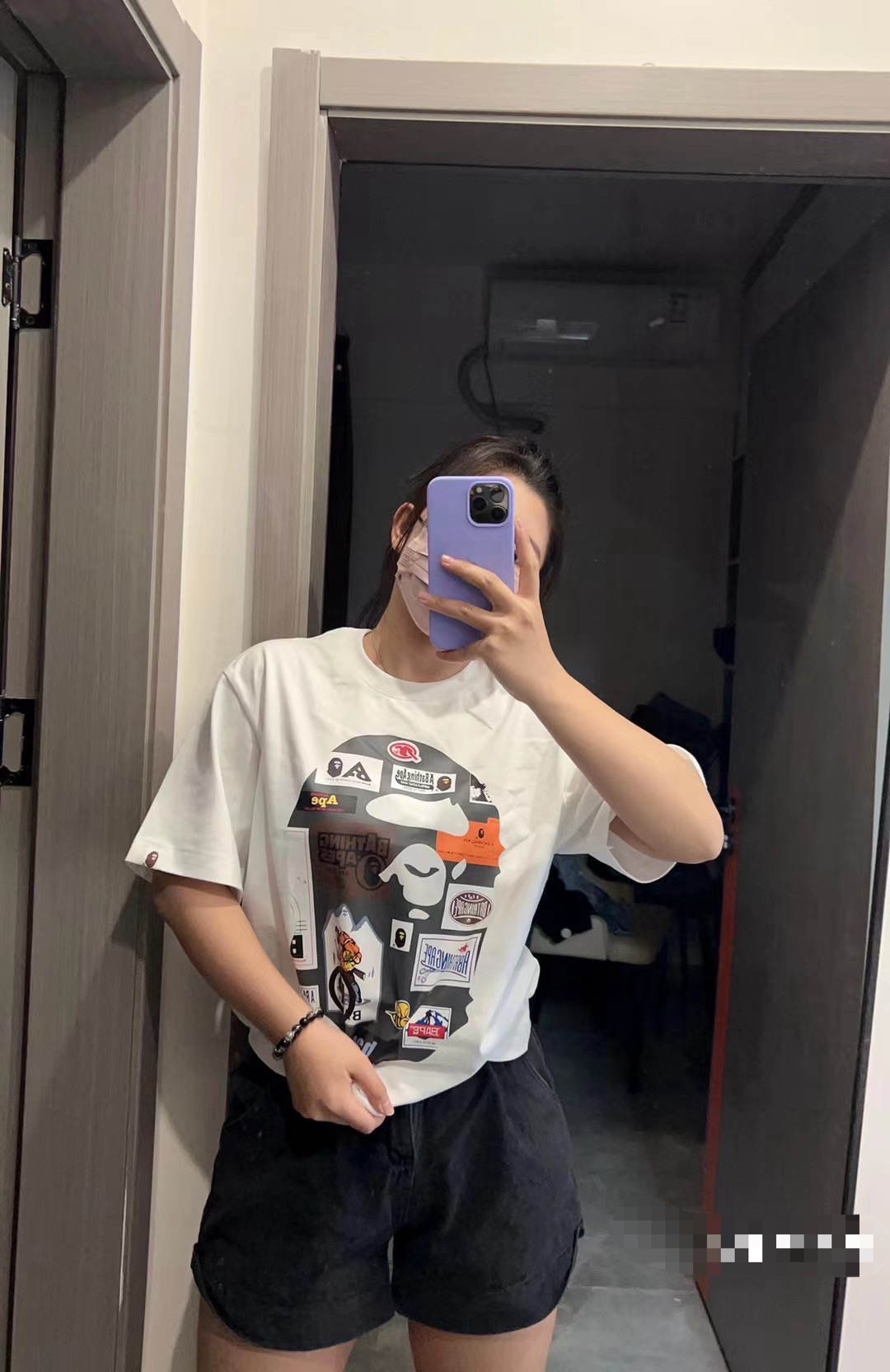 BAPE ape-man initials pattern label printing short sleeves