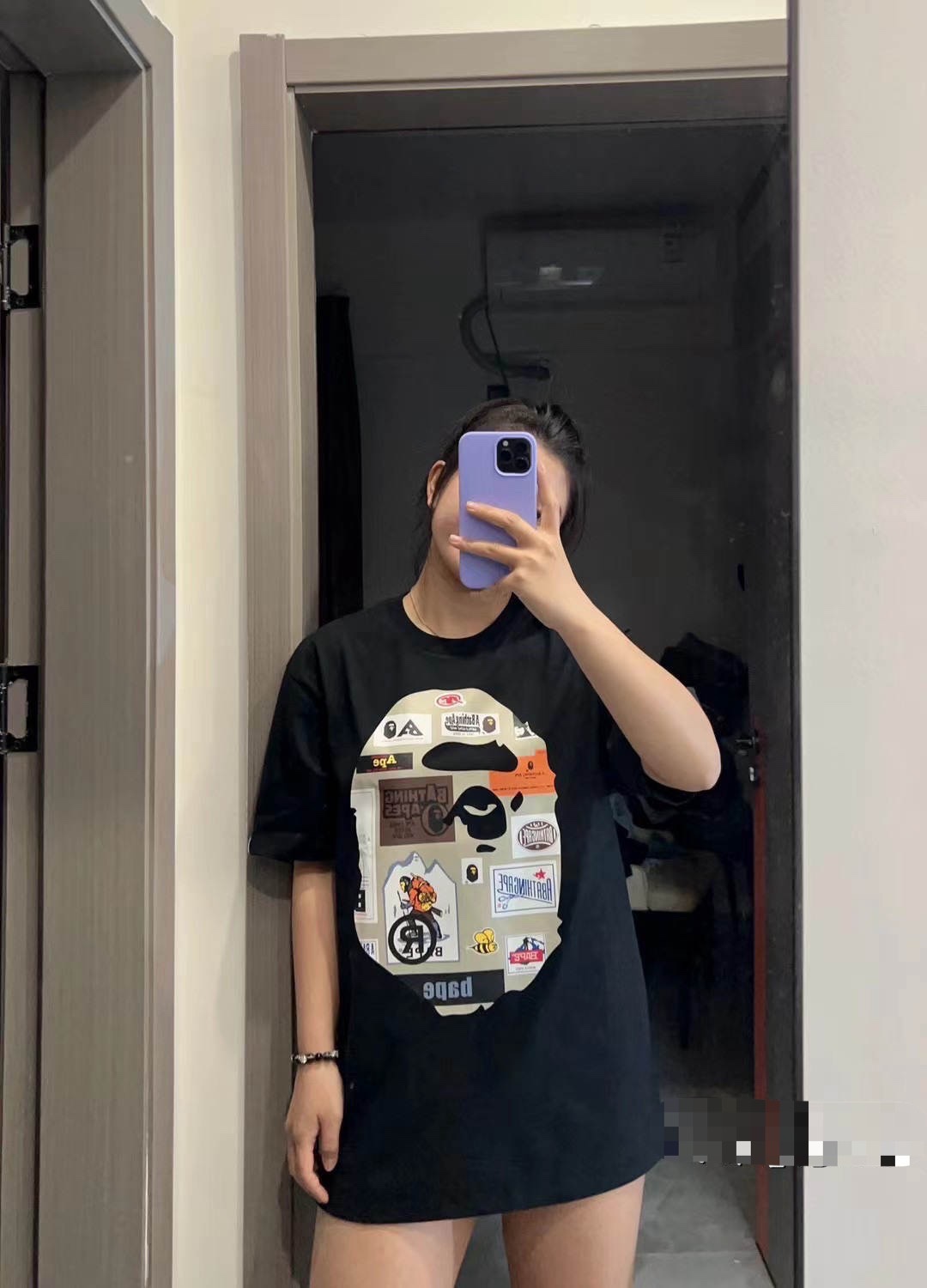 BAPE ape-man initials pattern label printing short sleeves