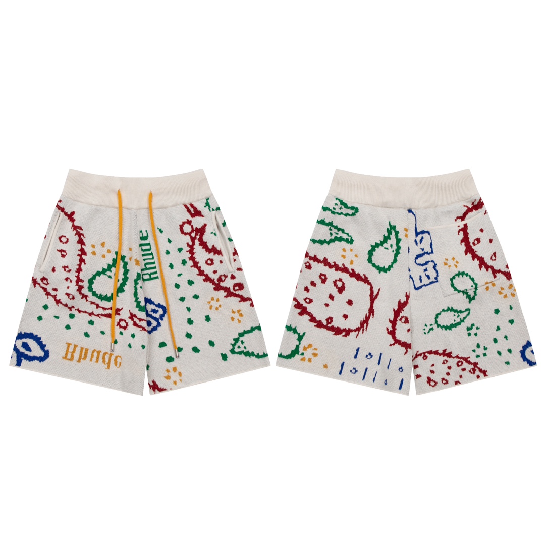 Rhud3 2023ss men’s and women’s same style cashew flower knitted shorts