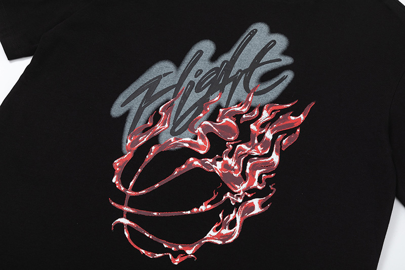 Travis Scott Flame printing water drill round collar and short sleeves