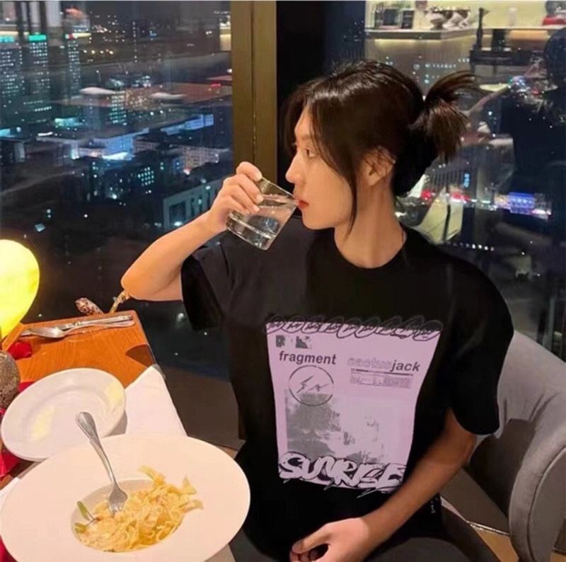 Travis Scott Lightning Fujiwara letter printing pattern short sleeves