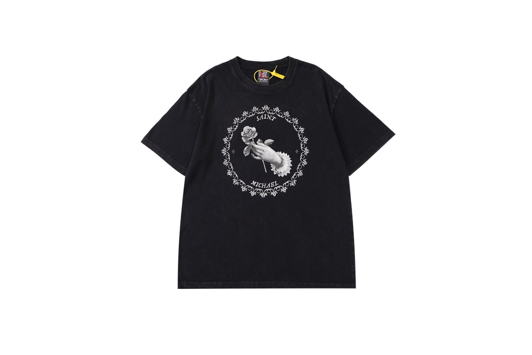 vintag3 hand-held rose and pigeon printed short-sleeved T-shirt