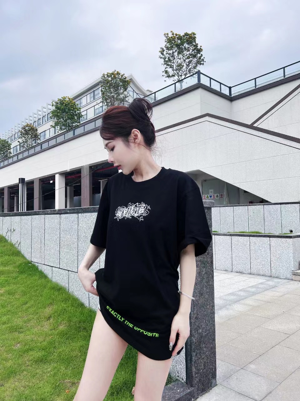 OW embroidery flocking print pattern short sleeve