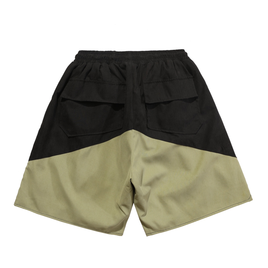 RHUDE vintage logo print two-tone drawstring shorts