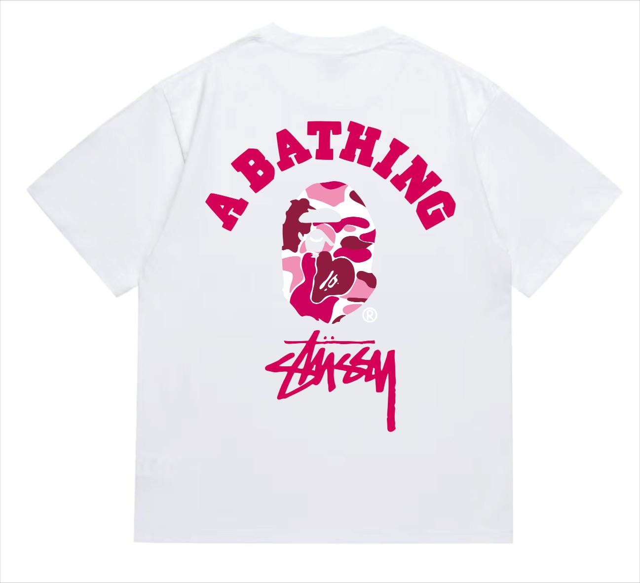 BAPE×Stuss! Pink Color Camo By Bathing Tee