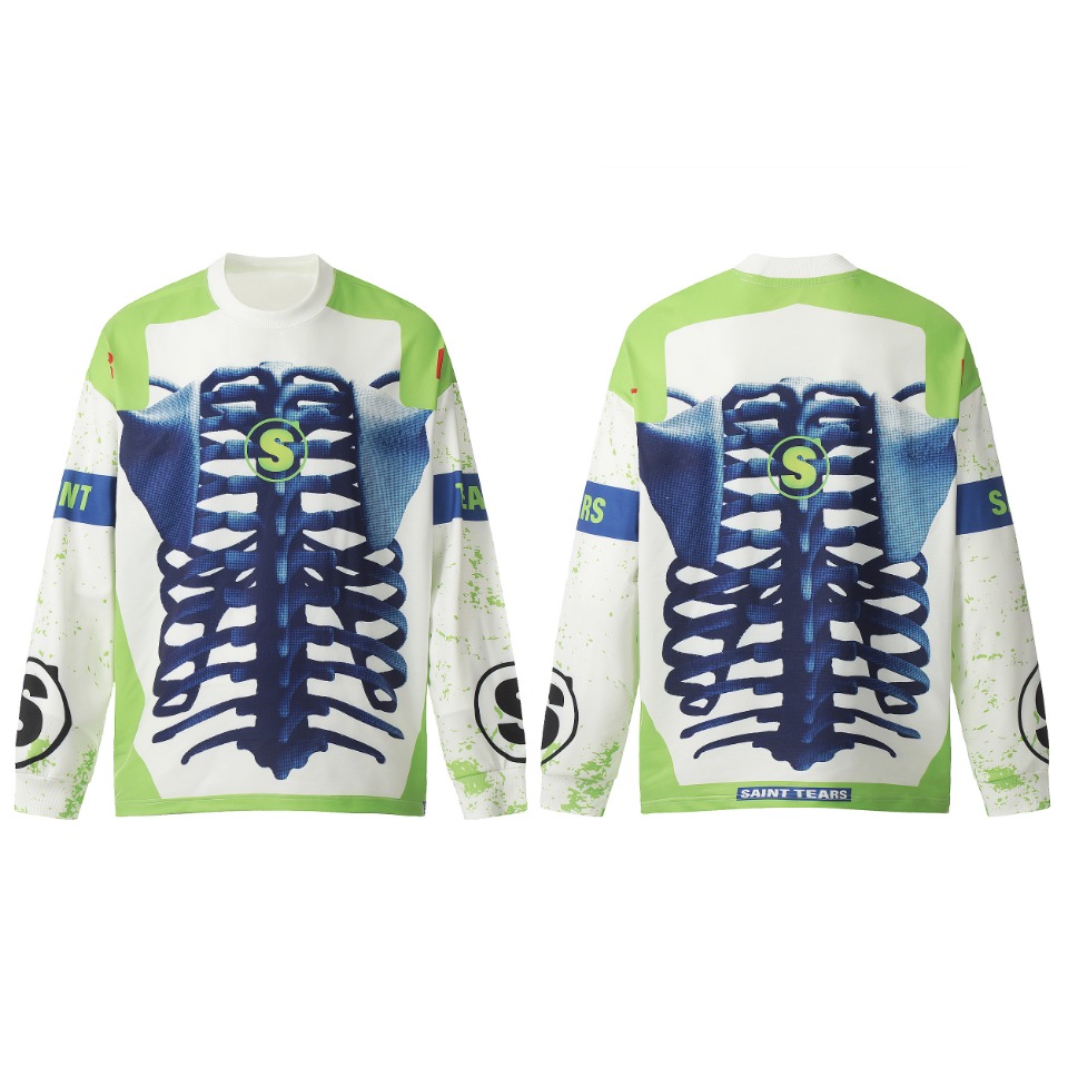 Saint Mich@el Tears Full Print Long Sleeve White Blue Bone