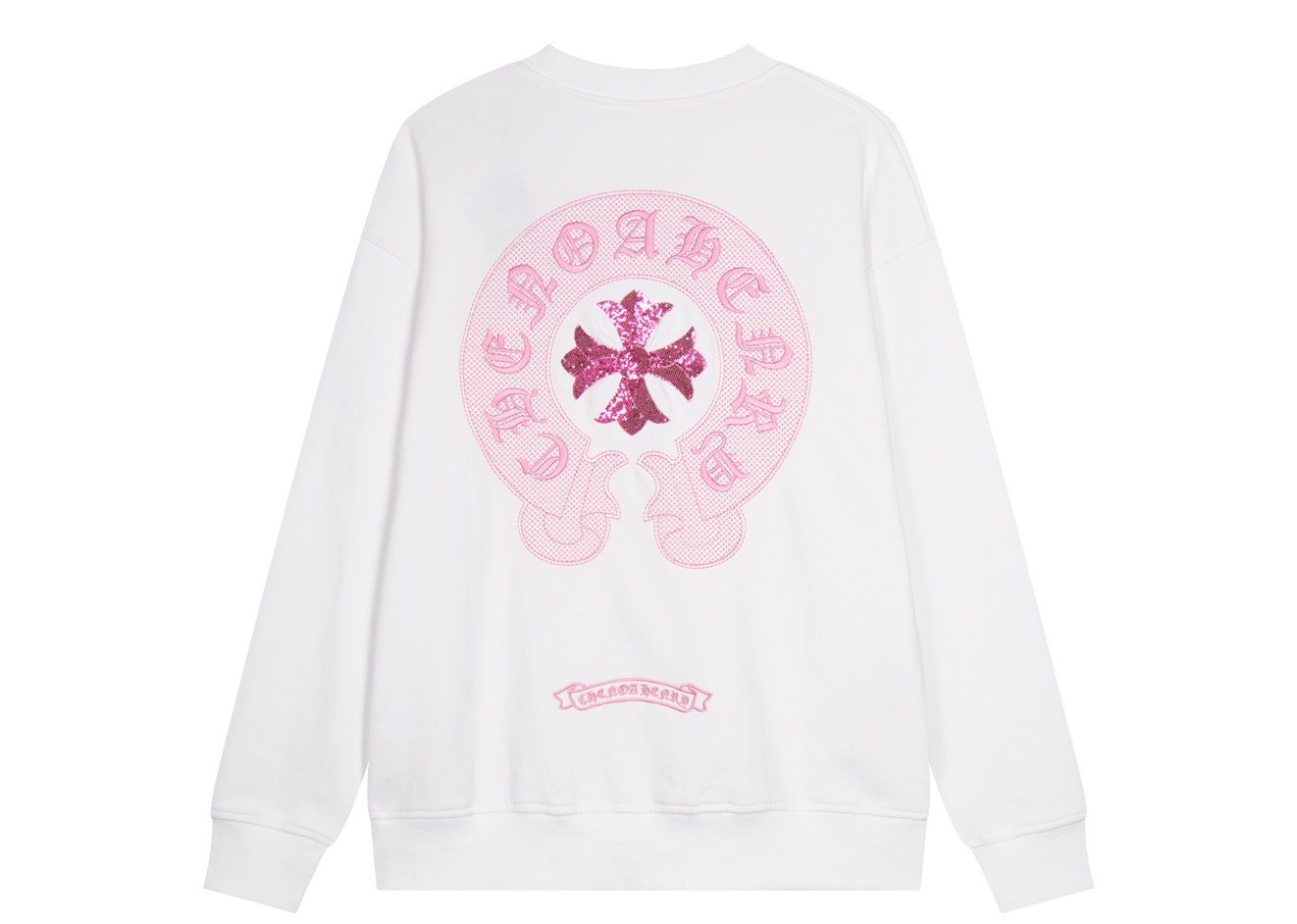 Ch*0me He**ts latest basic crewneck sweatshirt white/pink