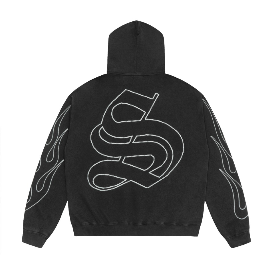 Saint Mich@el tears washed distressed salt-treated 400g heavy-weight vintage terry cloth hoodie