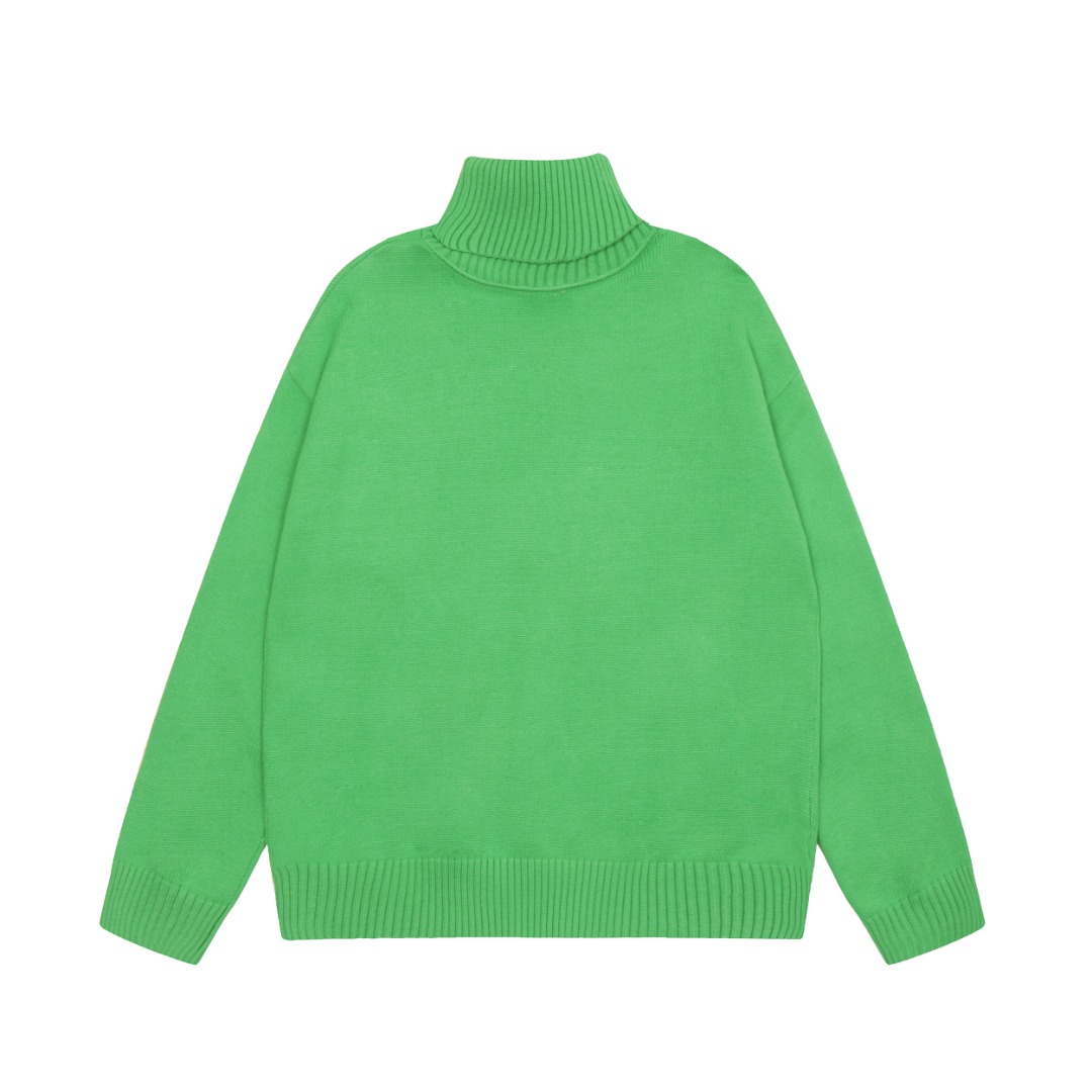 Am1 2024SS classic green jacquard big heart turtleneck sweater