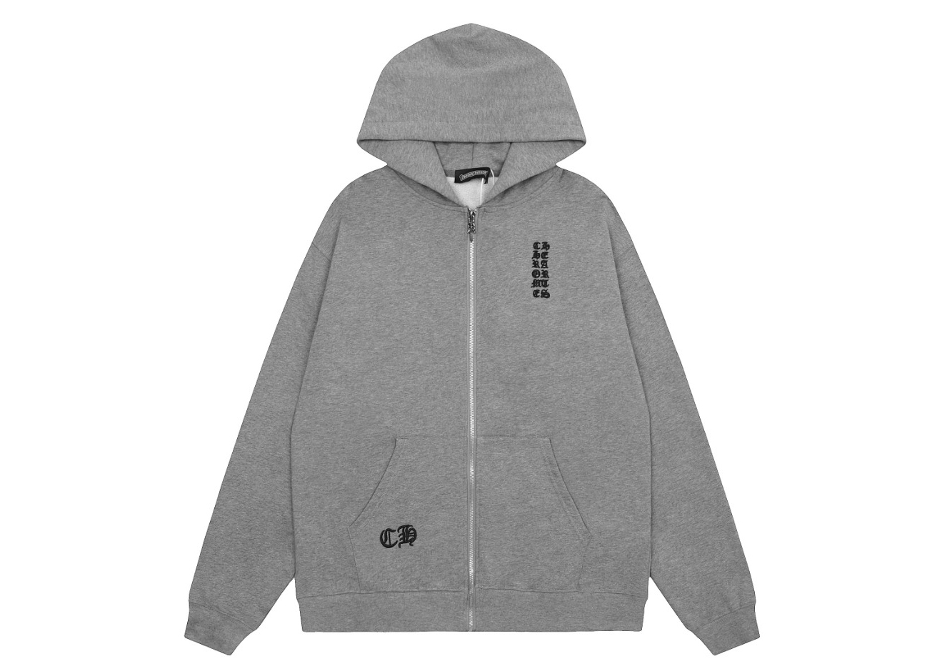 Ch*0me He**ts gray embroidered and printed heavy-duty zip-up hoodie