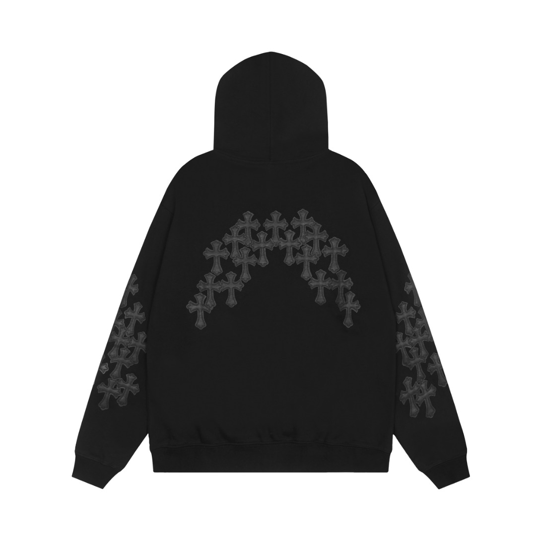 Ch*0me He**ts black embroidered and printed heavy-duty zip-up hoodie